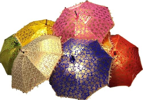 ARISE EXPORT Pink Silk Wedding Umbrella Set of 10 | Handmade Indian Designer Parasol | Vintage Decorative Umbrella