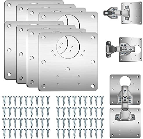 YICEN 8PCS Cabinet Hinge Repair Plate with 72PCS Customized Screws,Kitchen Cupboard Door Hinge Repair Plate Kit, Stainless Steel Cupboard Door Hinge Repair Brackets with Holes
