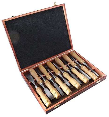 DOPORA 12 STÜCKE Holz Schnitzwerkzeug Set mit Holzaufbewahrungskoffer Holzschnitzerei-Set im Koffer Holzmeißel-Set Holzbearbeitungsmeißel-Kit zum Gravieren auf Holzschnitzerei DIY Holzhandwerk