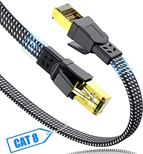 SWECENT Cavo Ethernet Cat 8 1Metri, Piatto Nylon 40Gbps 2000MHz Alta Velocità, Cavo Lan, Cavo di Rete, FFTP, per Gaming PS4 PS5 Router Modem, Compatibile con Cat 5 Cat 6 Cat 7
