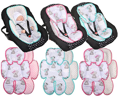Primawela Sitzverkleinerer Minky - Baumwolle Baby Auto Kindersitz Babyschale Einlage Einsatz (Girl + Grau)