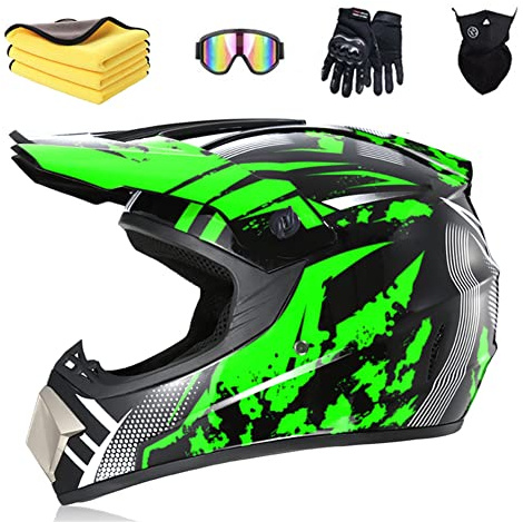 Ruiqieor Moto Motocross Casques Enfant Et Adulte Set AVT MX Casques Moto De Cross Enfants Quad Bike Vélo De Montagne Avec Gants Lunettes Masques (M(57-58cm),green)