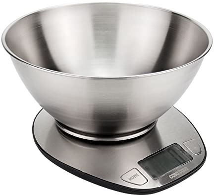 Casa&Casa Digital Kitchen Scales & bowl, Professional Food Weighing Scale with Display, Electronic Scale Weight g, lb, oz & kg for Meal Prep, Cooking & Baking, Precise Graduation 1g, Stainless Steel
