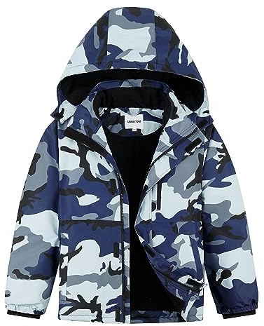 UMMTOM Boys Waterproof Ski Jacket Fleece Lined Warm Winter Snow Coat Hooded Winter Jacket for Kids(Indigo Sea,5-6)
