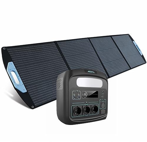ADKL Tragbare Powerstation Lifepo4 921.6Wh,Solargenerator mit Solarpanel 200W, 230V mobile Stromversorgung mit mit Steckdose und Schnellladeanschluss für Notfall Camping Freien Garten (1200W)