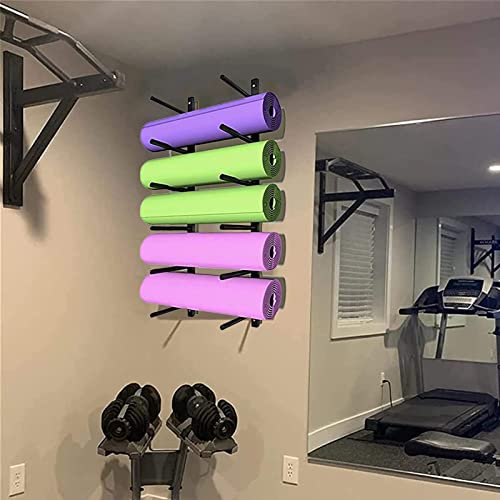 LOHXA Yoga Mat Holder Adjustable Yoga Mat Holder Accessories, 6 Sectional Crash Mat Wall Organizer Decor, Bathroom Yoga Mats Storage Rack For Hanging Towel