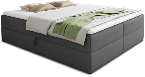 Sofnet Boxspringbett Base mit 2 Bettkästen - Doppelbett mit Bonell-Matratze und Topper, Polsterbett, Freistehendes Bett, Bettgestell, Schlafzimmer (Graphit (Inari 94), 160 x 200 cm)