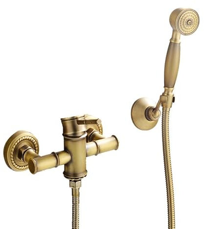 ZYCDP Wasserhahn Badewanne Retro Einhandmischer Wasserhahn Badewanne mit Handbrause und Manuellen Umsteller Antik Messing Duscharmatur, A