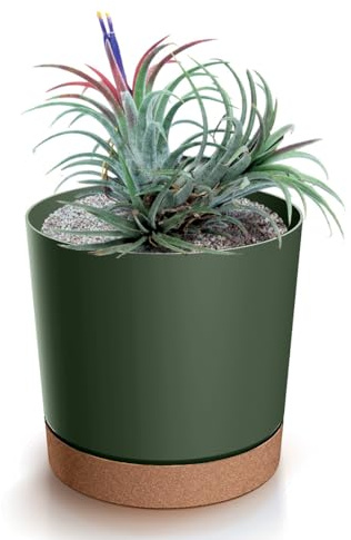 Blumentopf mit Untersetzer ECO, Übertöpfe für Zimmerpflanzen, Pflanzkübel, Übertopf Kompakt, 40 cm Durchmesser, Elegantes Design für Innen- und Außenbereich (Grün, 400)