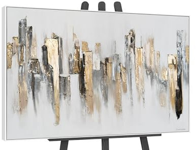 YS-Art Luxus Acryl Gemälde auf Leinwand Stadt Rhythmen handgemaltes Wandbild modernes Wohndekor abstrakte Skyline Bild echtes Kunstwerk 180x120 cm