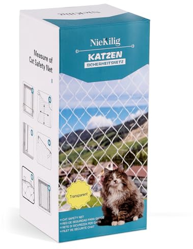 NieKilig Katzennetz für Balkon, 3x3m Katzengitter Fenster ohne Bohren, Transparentes Katzenschutznetz für Katzen zur Sicherung von Balkon, Terrassen, Fenstern, Dachluken, Türen