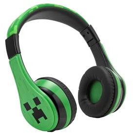 eKids Minecraft Kids Bluetooth Headphones, Wireless Headphones with Microphone Includes Aux Cord, Volume Reduced Kids Foldable Earphones