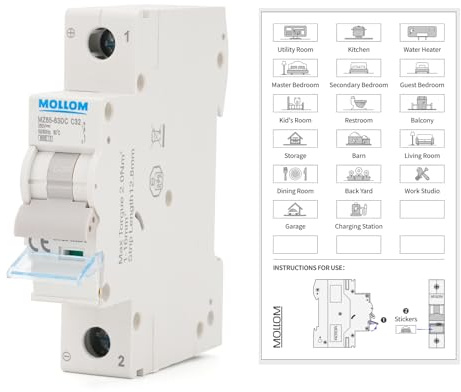 MOLLOM CC 1P 110-240V 32A C32 Disjoncteur miniature | Disjoncteur miniature sur mesure,déclenchement thermomagnétique,6 kA, sectionneur CC pour système photovoltaïque