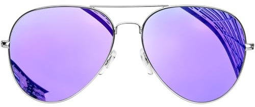 KANASTAL Groß Polarisiert Sonnenbrille Herren und Damen Retro Vintage Verspiegelt Sonnenbrillen mit Premium Metallrahmen UV400 Schutz, Silber Rahmen Lila Gläser