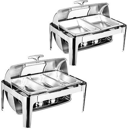 Chafing Dish Buffet-Set, 9 l, Lebensmittelisolierung, Geschirr mit sichtbarem Rolldeckel, rechteckiges Set mit Essenstablett, Wassertablett und Kraftstoffregal für Restaurants/Partys/Hotels, Zwei +