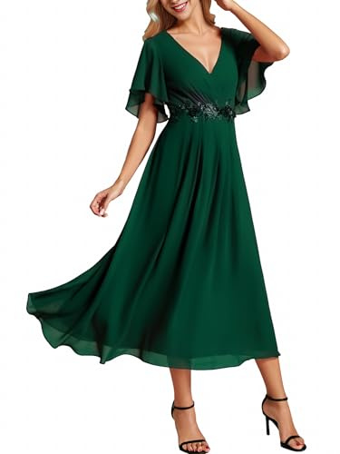 Ever-Pretty Vestidos de Noche Señoras Elegante para la Boda Tobillo Longitud Vestido de Invitada de Boda Vestido de Cóctel Vestidos de Fiesta Verde Verde Oscuro