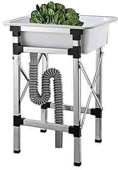 Lavamani Industriale Plastica Bianca,Lavello da Cucina per Esterni Autoportante,Lavandino da Esterno con Supporto Pieghevole in Acciaio Inox,per Giardino Garage Campeggio (Bianca,55.5x37.5x75cm)