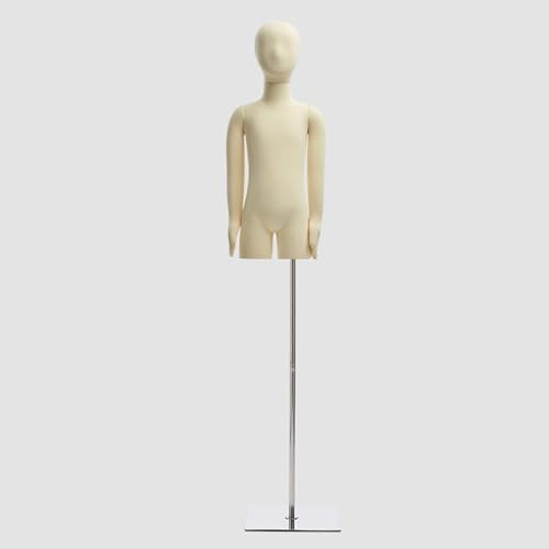 Halber Torso Für Kinder Im Alter Von 2, 4, 6, 8, 10 Und 12 Jahren Mit Kopf, Flexible Schaufensterpuppen Aus Styropor Für Kinder – Ansteckbare Schneider-Nähpuppe Mit Höhenverstellbarer Basis(8 Year Old