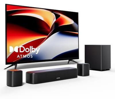 ULTIMEA Barra de Sonido 5.1 con Dolby Atmos, Sistema de Sonido Surround, Sistema de Sonido de Cine en Casa, Barra de Sonido TV con Subwoofer, 2 Altavoces Surround, HDMI eARC/ÓPT/AUX, Aura A50 Pro