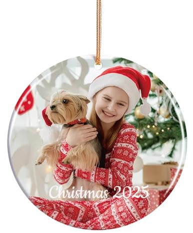 HOBULL Personalisierte Weihnachtskugeln mit Foto, Christbaumkugel Anhänger Personalisiert Keramik Weihnachtskugel Bild, Weihnachtsbaumschmuck Geschenke für Mama, Papa, Haustiere, Kinder, Freunde