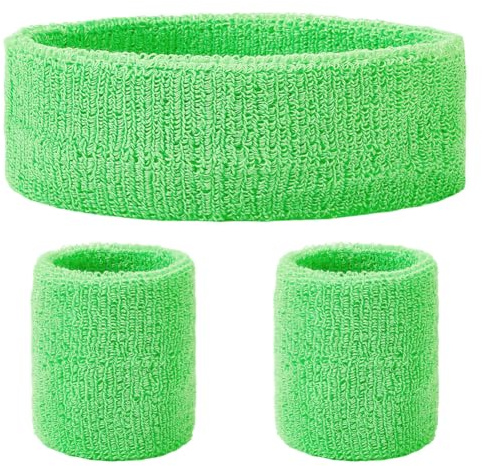 GORGECRAFT 3 Stück Neon Sport Stirnband Armband Set Schweißbänder Für Sportwettkämpfe Atmungsaktive Frottee Sportbänder Feuchtigkeitsableitendes Schweißabsorbierendes Kopf Und Handgelenkband