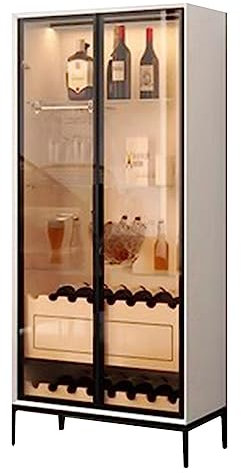 Stapelbare Schubladen, Holz-Buffetschrank mit gehärtetem Glas, Weinregal, stehend, Küchenregal, Sideboard, Likörschrank mit automatischer Erkennung, Licht-Weinschrank für die Aufbewahrung in der Küche
