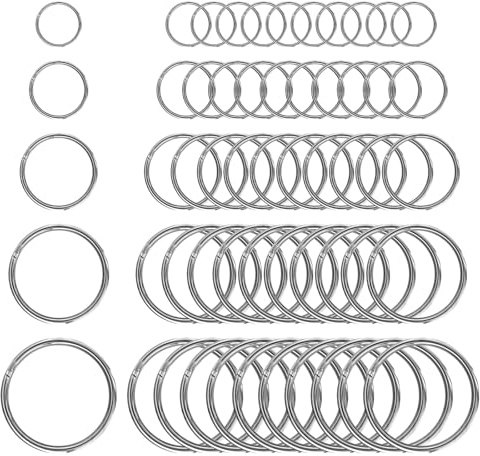 50 Stück Edelstahl Schlüsselringe, 30/28/25/20/15 mm Schlüsselring | Oberfläche Schlüssel Ringe, für DIY Handwerk Anhänger, Haustier Namensschilder und Glocken