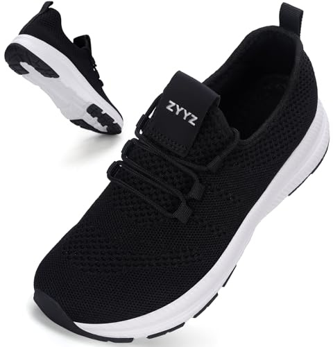 ZYYZ Dam bred passform träningsskor bred tå låda skor bekväma nät extra breda skor lätta löparskor andningsbara vardagliga promenadskor halkfria tennissneakers, Svart, 9 UK Wide