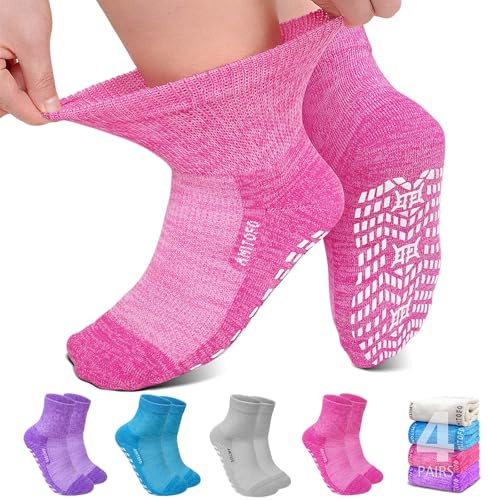 ZFSOCK Chaussettes Diabétiques Antidérapantes Femme: Chaussettes de Bambou Extra Large Sans Elastique Sans Couture Homme Non Comprimantes Pieds Gonflés multicolore 4 Paires 43-46