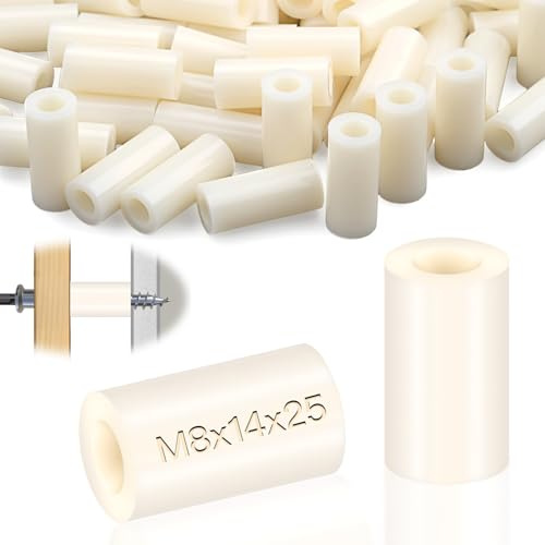 SWTYExt Abstandshalter Kunststoff M8, 50 Stk Abstandshalter Weiß 14x25 mm | ABS Distanzscheiben M8, Nylon Unterlegscheiben, Runde Abstandsscheiben, Isolierung, Gummi Beilagscheiben, für M8 Schrauben