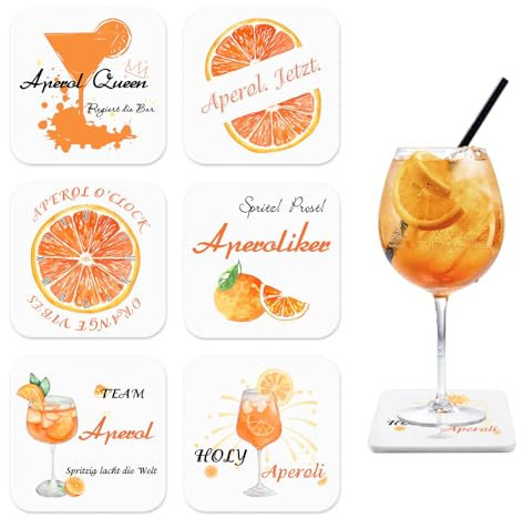 6 Stück Aperol Untersetzer Filz Untersetzer mit Schriftzug Geschenk für Aperol Liebhaber Aperol Party Thema Untersetze Tischdeko Karneval Fasching für Weinliebhaber