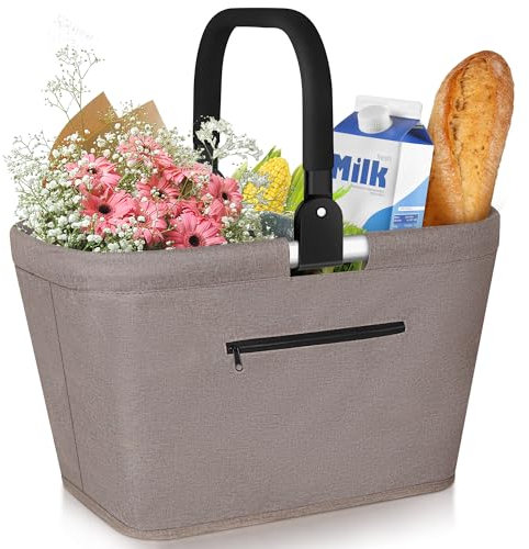 Anhow 35L Einkaufskorb Faltbar, Hochwertige Einkaufstasche Familie mit Aluminium Griff wasserabweisendes Picknickkorb Praktischer Tragekorb Groß für Reisen Picknick Einkaufen Geschenk - Khaki