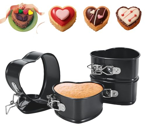 Reroon Springform-Set, 10 cm, 4 Stück, antihaftbeschichtet, auslaufsicher, Käsekuchenform, herzförmig, abnehmbarer Boden, Backformen, für Mini-Kuchen, Quiches, Käsekuchen