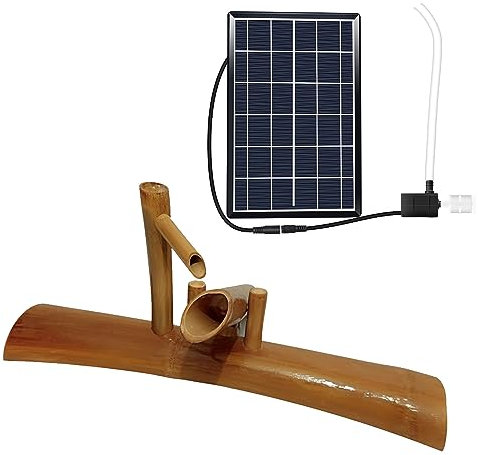 SGKOMN Fontana in bambù Fatta a Mano, fontane da Esterno indipendenti con Pompa Solare, Fontana da Giardino Zen, Kit per Fontana da laghetto da Giardino, Regalo per Mamma, Fidanzata e Figli, 35cm