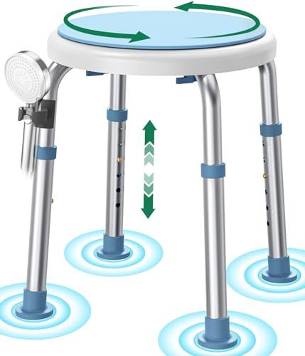 Luckfaith 360° drehbarer Duschstuhl mit Höhenverstellung – Rutschfester Duschhocker & Leichter Duschsitz für mobilitätseingeschränkte Personen, Senioren & Schwangere