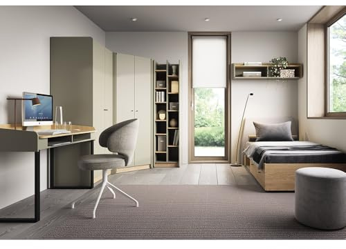 Lomadox Jugendzimmer komplett Set 6-teilig in grün mit Eiche, Bettgestell 90x200cm, Kleiderschrank, Eckkleiderschrank, Wandboard, Standregal, Schreibtisch