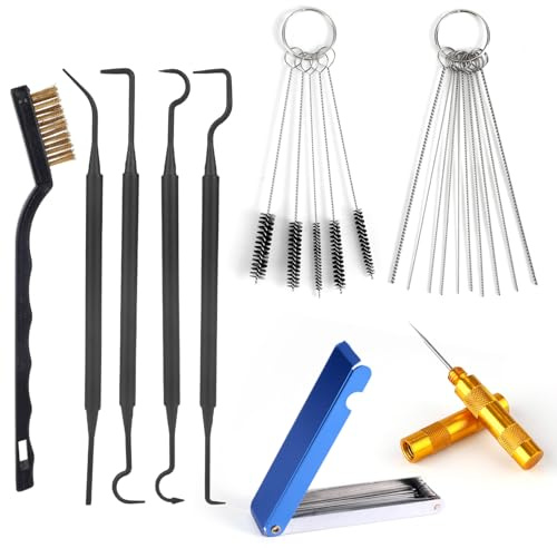 Kit per la Pulizia del Carburatore, Include 1 Spazzola a Testina Singola 23 Aghi 5 Spazzole in Nylon 1 Raschietto e 4 Ganci per la Pulizia Moto ATV Motoseghe e Saldatrici
