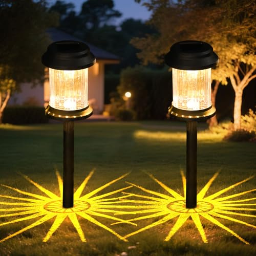 Solarstecker für Außen Garten, 2er Set Gartenlichter Solar Außen 6-8h Bleuchtzeit, Solarlampen für Außen, IP44 Wetterfest LED Solarleuchten für Aussen Garten, für Balkon Terrasse Rasen (Warm)