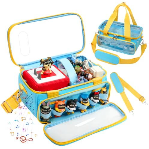 Sambois Tragetasche, kompatibel mit Toniebox-Starter-Set mit Audio-Play-Seite, tragbare Organizer-Hülle für Tonies-Figuren, Aufbewahrung mit Gummiband und transparentem Fenster für Charakter-Display