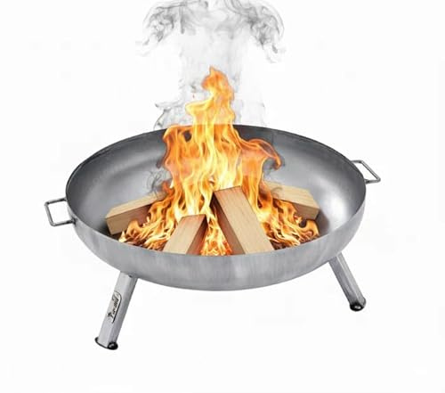 Feuerschale Garten 64,5 cm – Stahl Feuerstelle für Garten, Terrasse & Camping, 3 stabile Standbeine, zerlegbar & tragbar, Outdoor Feuerschale zum Grillen