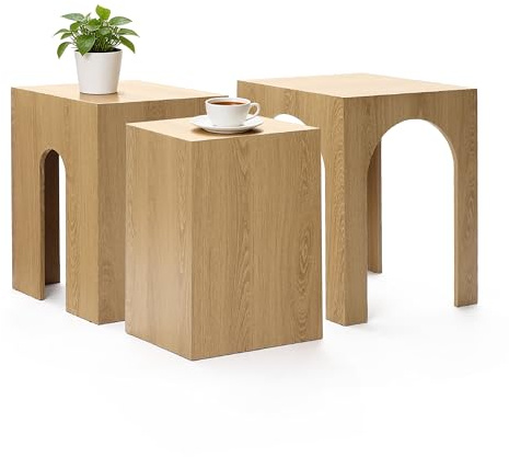 Hometopia Beistelltisch Holz, 3er-Set Moderner Couchtisch Klein für Wohnzimmer, Schlafzimmer, Balkon Platzsparend Ineinander Satztisch Design Holztisch