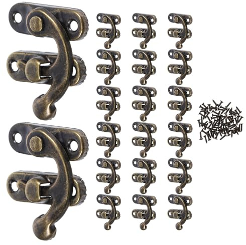 SEWACC 20pcs Loquets Droits Vintage en Métal avec Vis, Crochets à Bras Oscillant pour Boîtes à Bijoux, Cosmétiques et Valises, Fermeture Courbée Style Rétro
