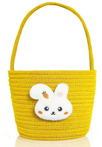 Richaa Easter Basket for Kids, Woven Bunny Egg Hunt Basket with Handle, Empty Easter Gifts Buckets for Boys, Girls