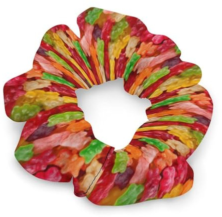 Colorful Gummy Bears Candy Hair Scrunchies for Women Satin Elastic Soft Hair Ties Cute Hair Bands