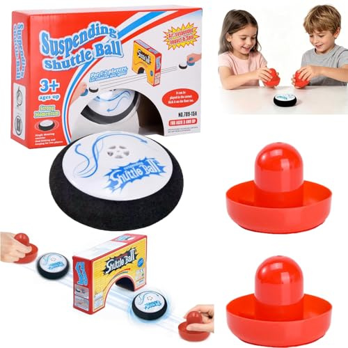 Air Hockey Hover Puck con 2 raquetas rojas, juego de hockey de aire portátil para niños y adultos, disco flotante portátil como juego de mesa para interiores y exteriores