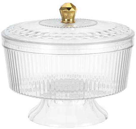 RUNROTOO Coupe à fruits transparente sur pied avec couvercle - Présentoir à desserts moderne - Plat de service à salade - Bol à apéritifs pour centre de table