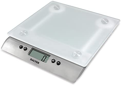 Salter 1242 WHDR matte Glasplattform Elektronische Küchenwaage, Waage digitale Max 10kg, Aquatronikfunktion Flüssigkeiten in ml oder fl.oz, gut lesbare LCD-Anzeige, tara-funktion