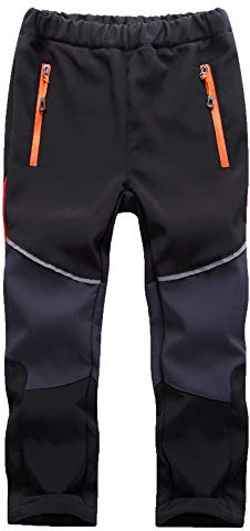 Echinodon Kinder Softshellhose Gefüttert Hose Wasserabweisend Winddicht Atmungsaktiv Jungen Mädchen Outdoor Wandern Freizeit Hose Herbst Winter Schwarz XXL