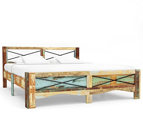 vidaXL Bettgestell Vintage Holzbett Doppelbett Bett Massivholzbett Schlafzimmerbett Futonbett Bettrahmen Ehebett Recyceltes Massivholz 180x200cm