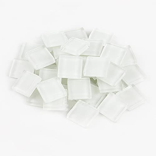 Glasmosaikfliesen Mosaiksteine 200g, Bulk-Quadrat Glassteine Glasfliesen, Glasstücke für Basteln, Haus Deko,1,5 x 1,5 cm(Weiß)